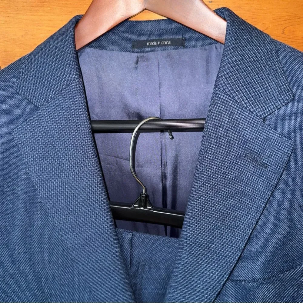 Suitsupply Havana Blue Hopsack Wool Suit 44S Reda Fabric Pants 37x28 As-Is